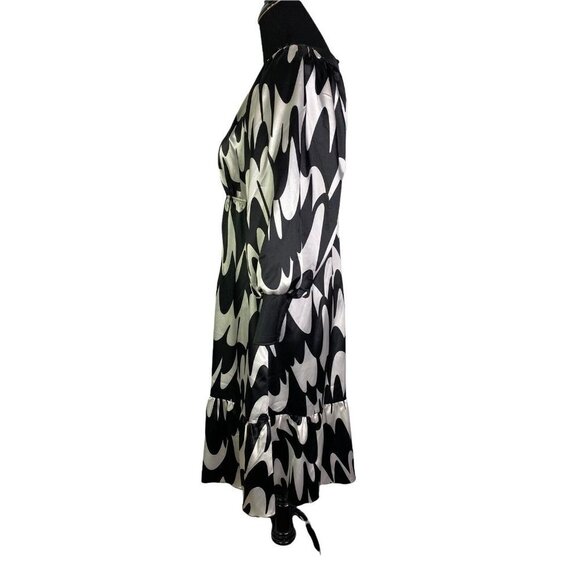 Matty M Womens Black‎ White Long Sleeve Cinched Waist A Line Dress Size Medium - Picture 3 of 10